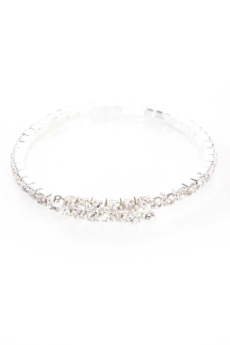 Silver Rhinestone High Polish Metal Bracelet