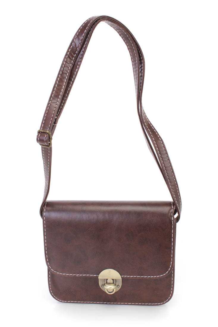 Brown Faux leather Mini Messenger Bag