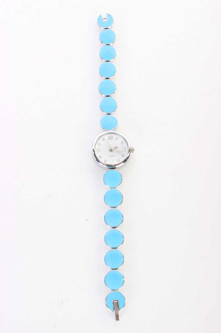 Blue High Polish Beaded Cute Round Watch