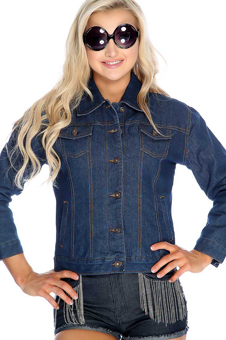 Navy Denim Button Up Faux Shearing Jacket