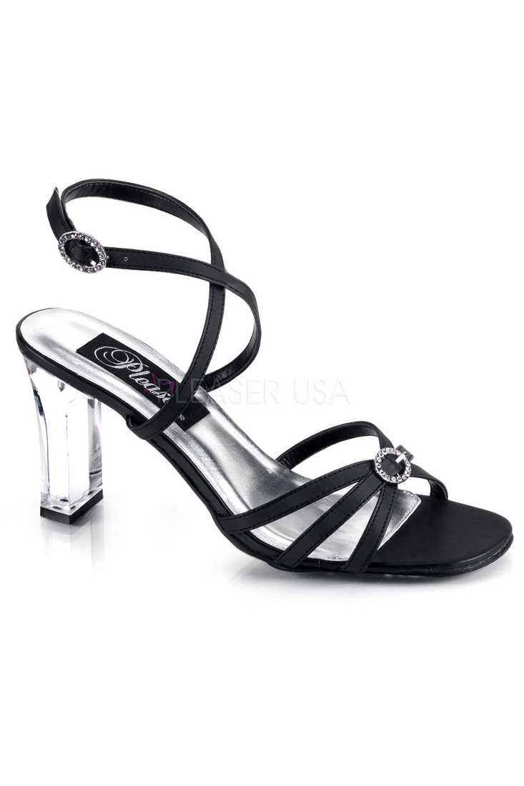 Black Strappy Ankle Square Heel Heel Faux Leather