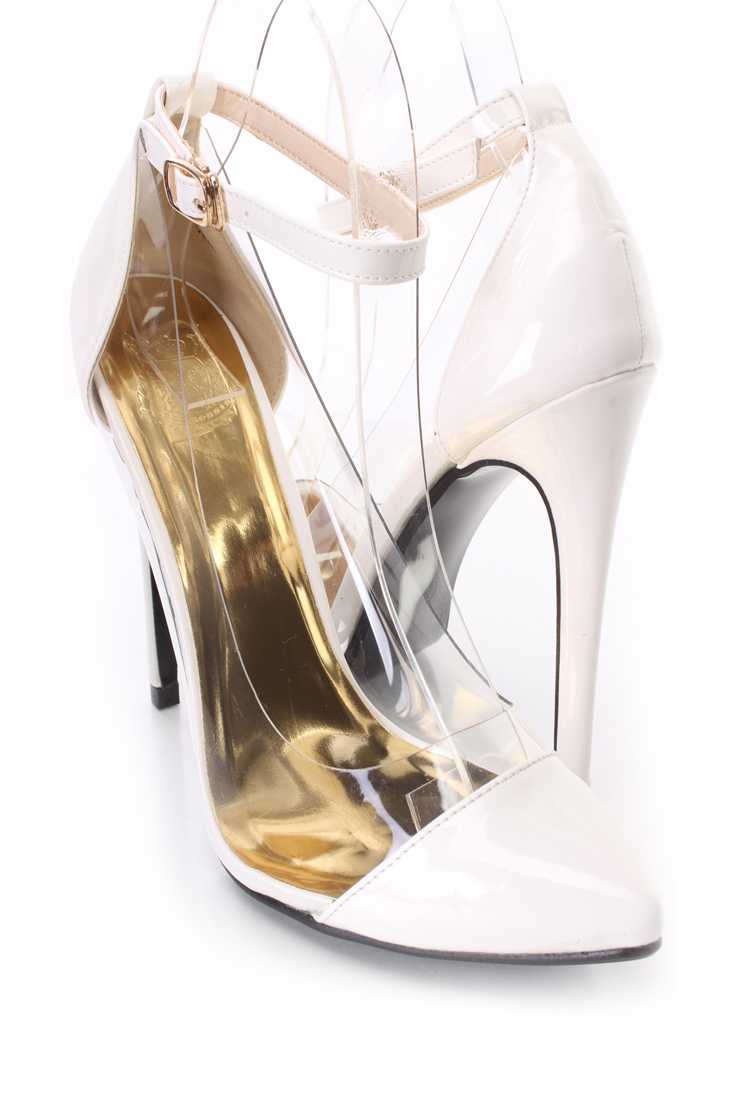 White Clear Trimmed Single Sole Heels Patent