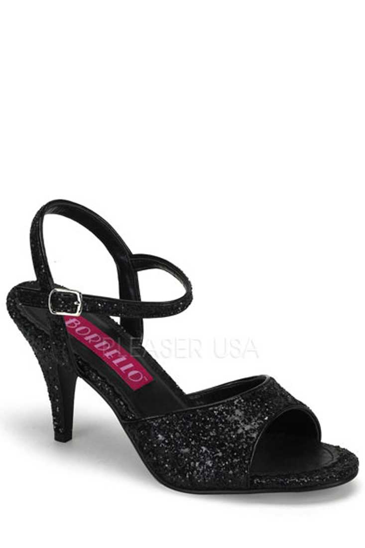 Black Single Sole Peep Toe High Heels Glitter