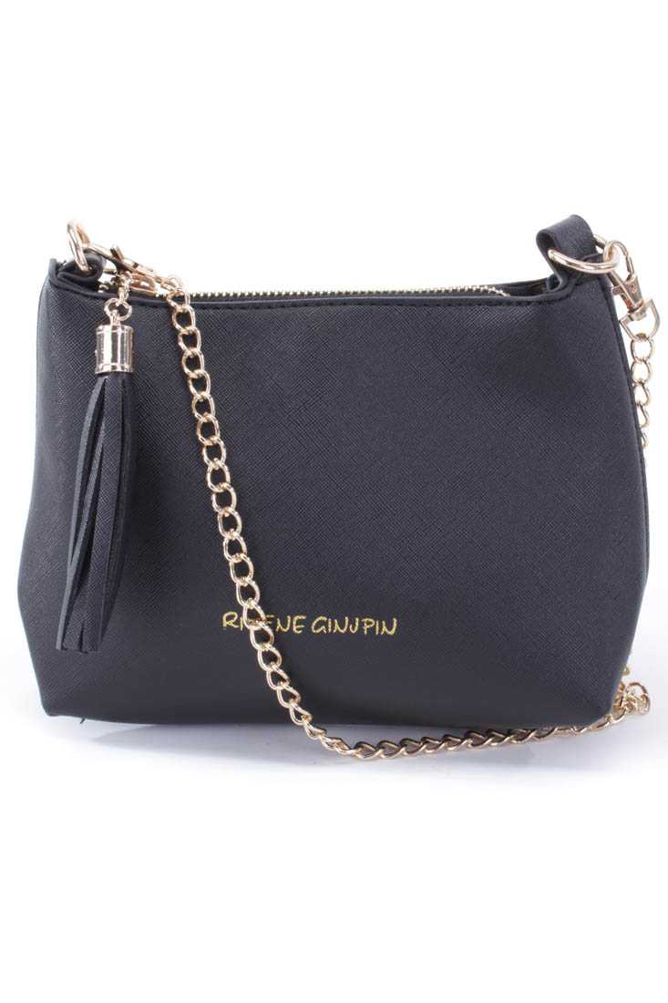 Black Faux Leather Twist Lock Mini Handbag