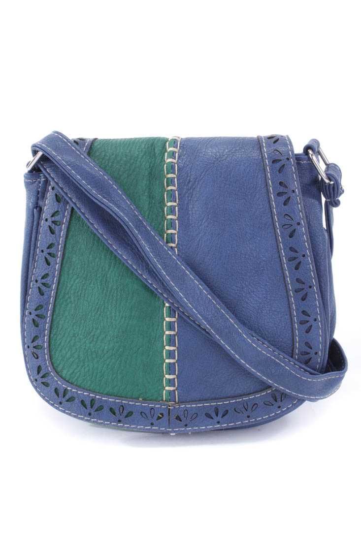Green Navy Faux Leather Two Tone Shoulder Handbag