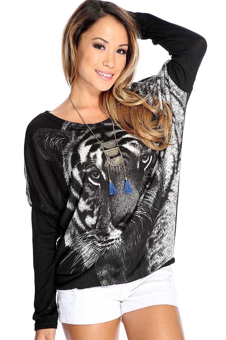 Black Grey Animal Print Pull Over Sweater