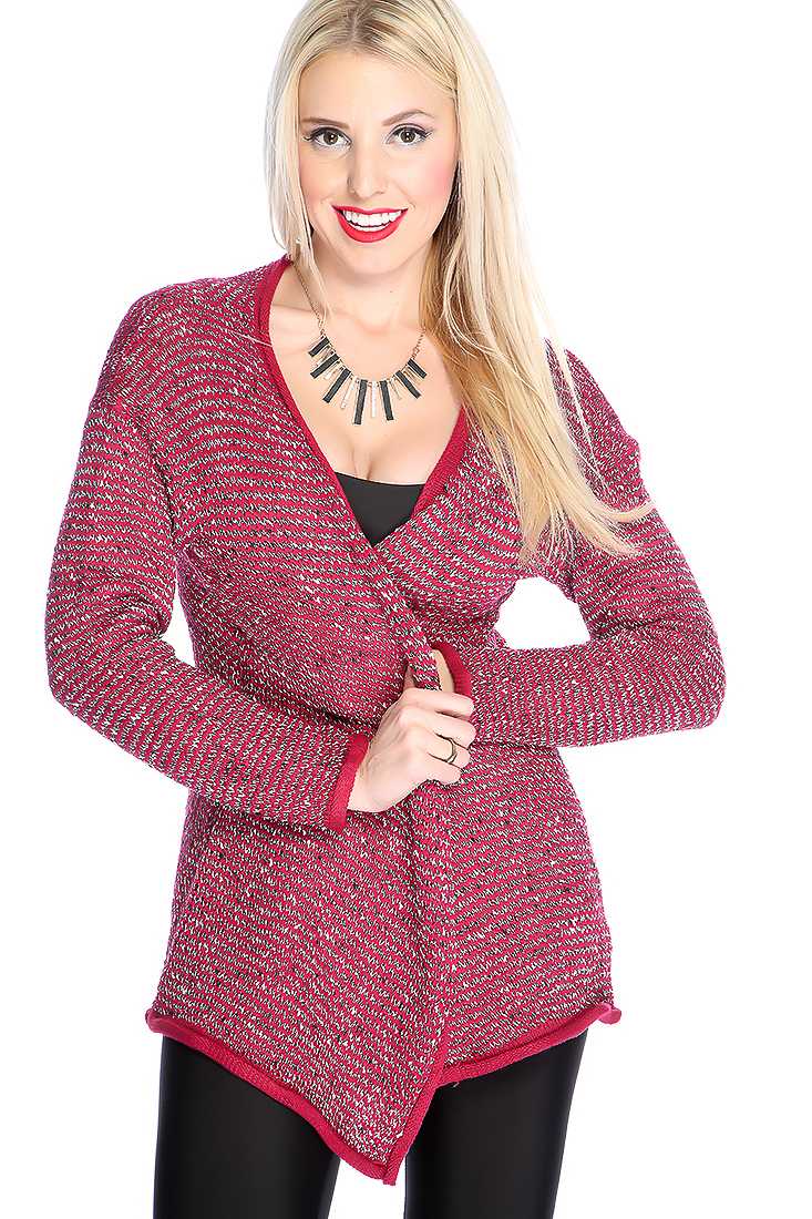 Cranberry Long Sleeve Tweet Open Front Causal Cardigan