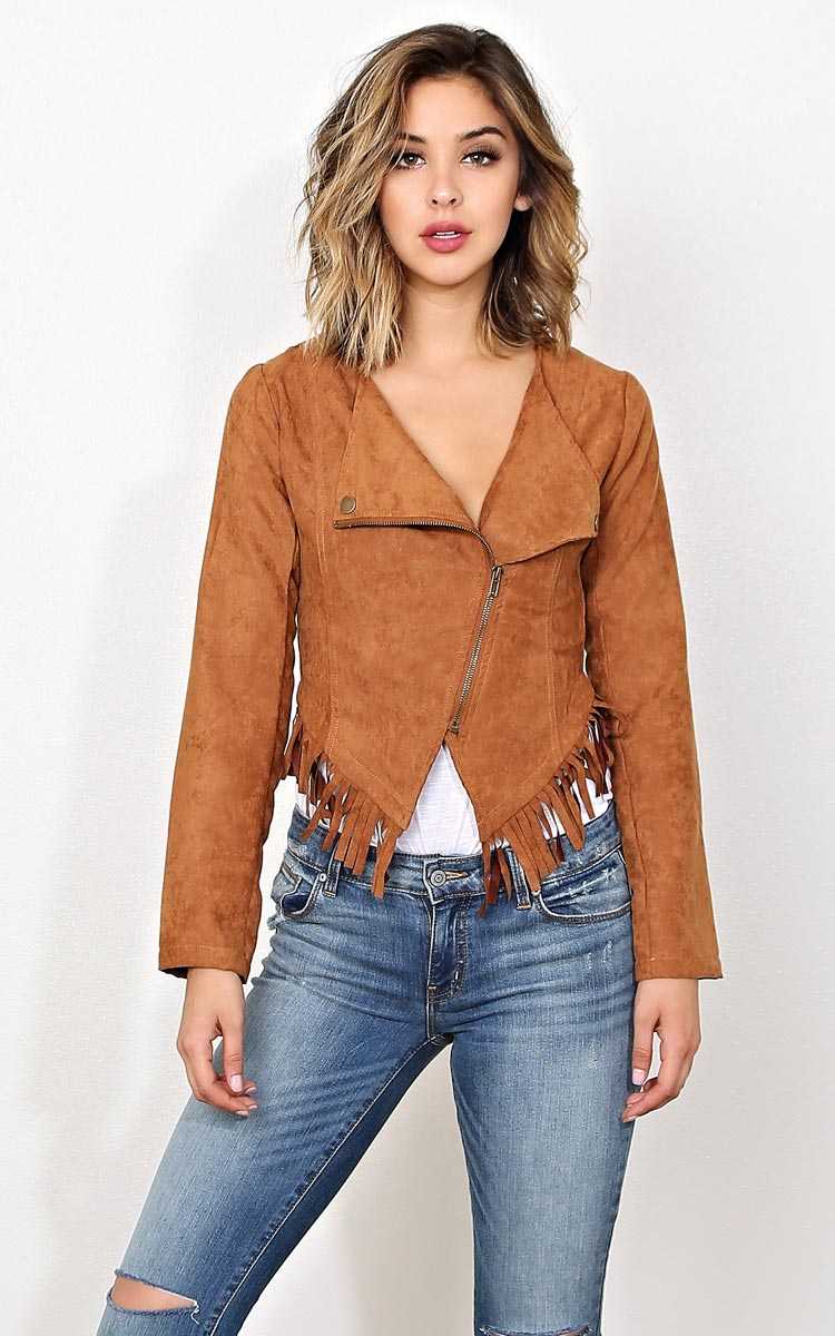 Brisk Boho Faux Suede Jacket - LGE - Cognac in Size Large by Styles For Less