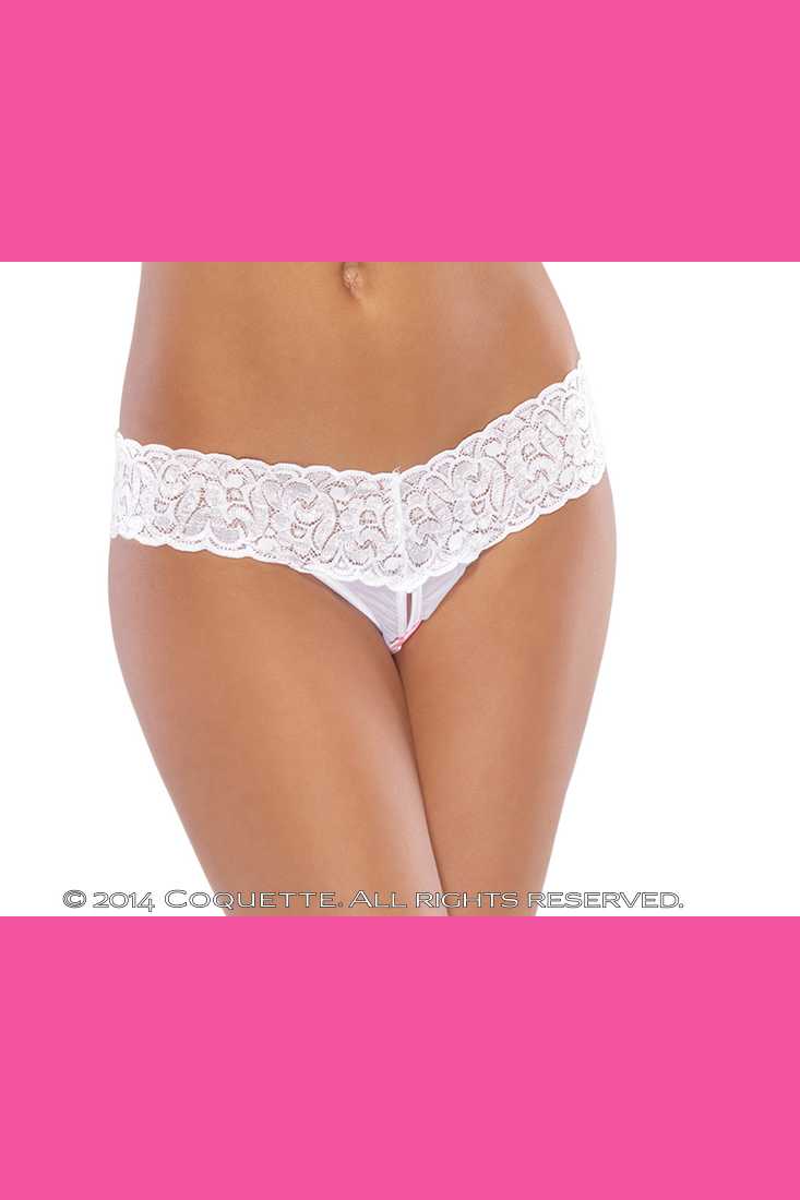 White Crotchless Mesh Thong Panty