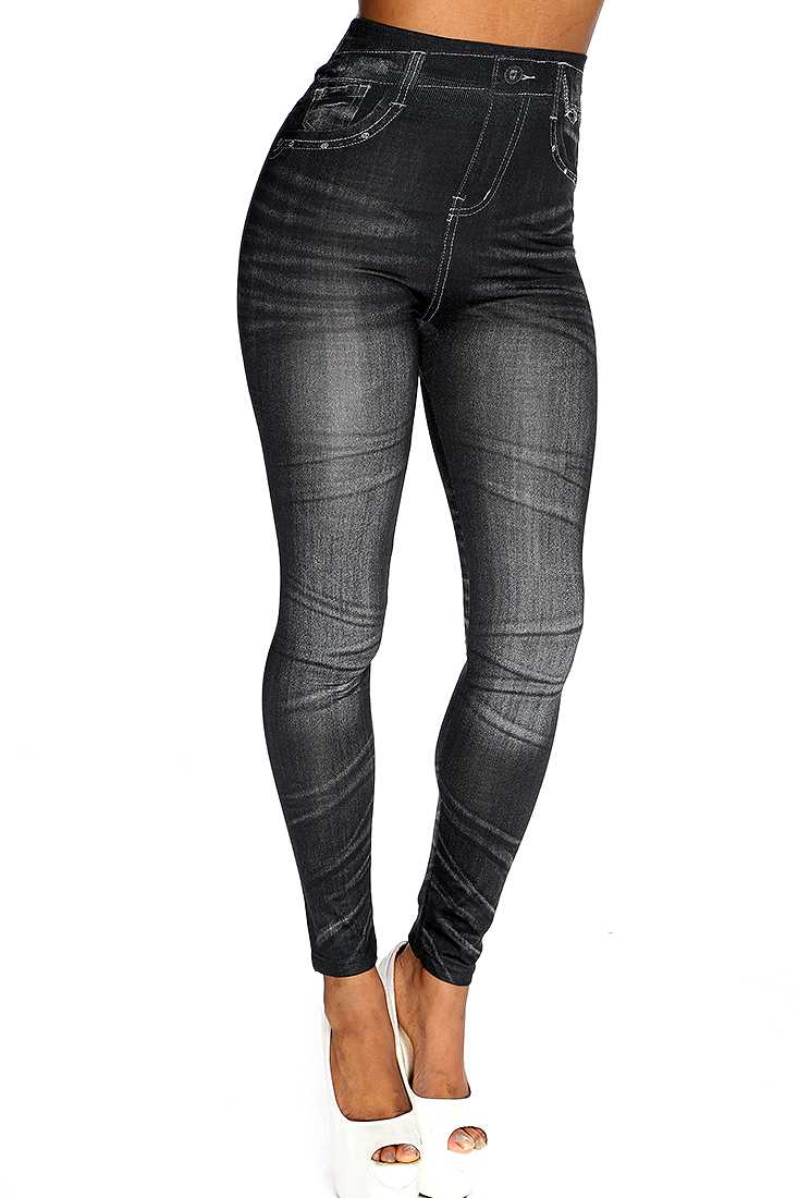 Sexy Yoga Pants Black Wrinkle Print High Waist Jeggings
