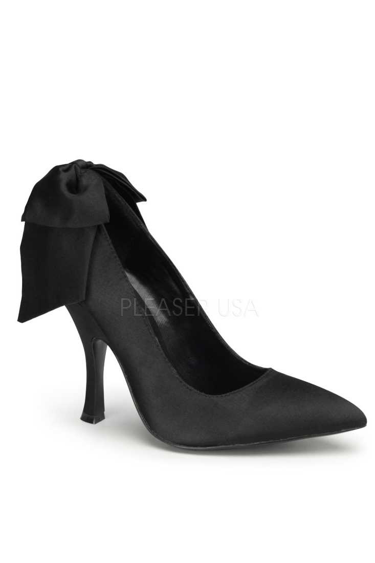 Black Bow Tie Single Sole Pump High Heels Satin
