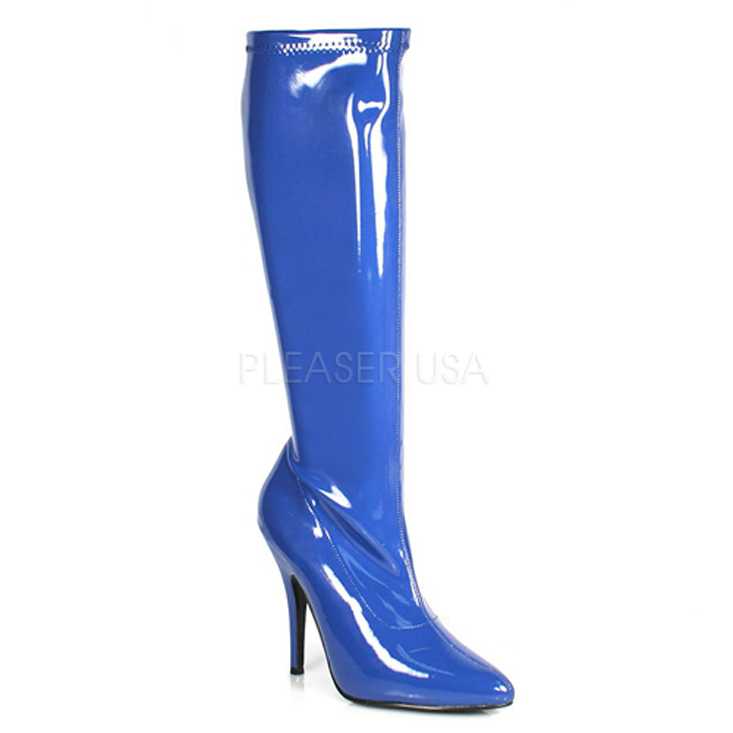 Blue Knee High Single Sole Boots Patent