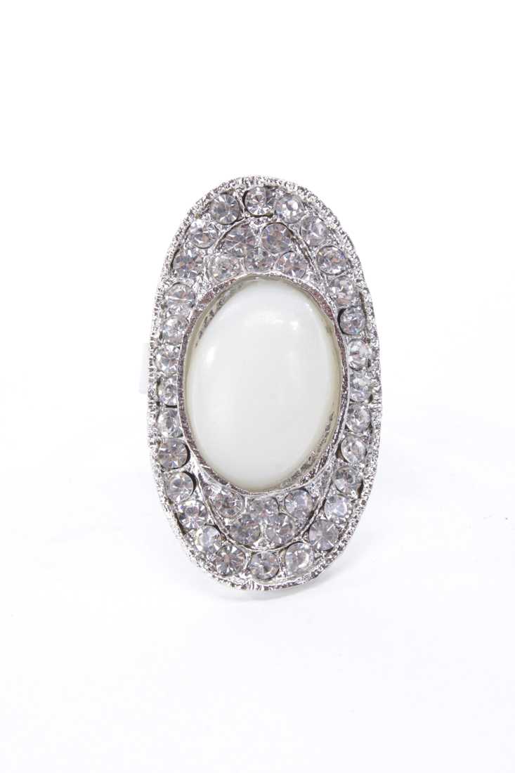 Silver Rhinestone Shimmer Bead High Polish Metal Ring
