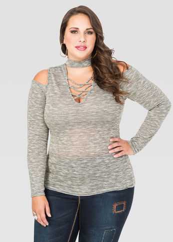 Lace-Up Cold Shoulder Top