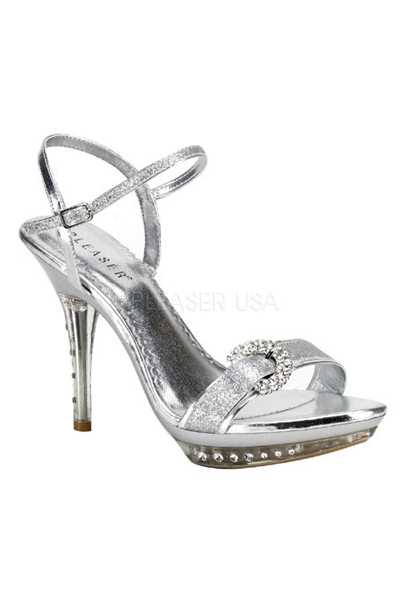 Silver Glitter Strappy Rhinestone High Heels