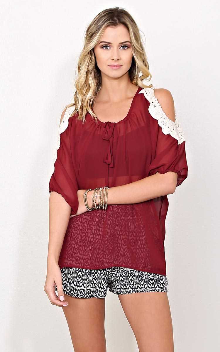 Sunset Vibes Woven Top - XSML - Burgundy in Size XSmall by Styles For Less