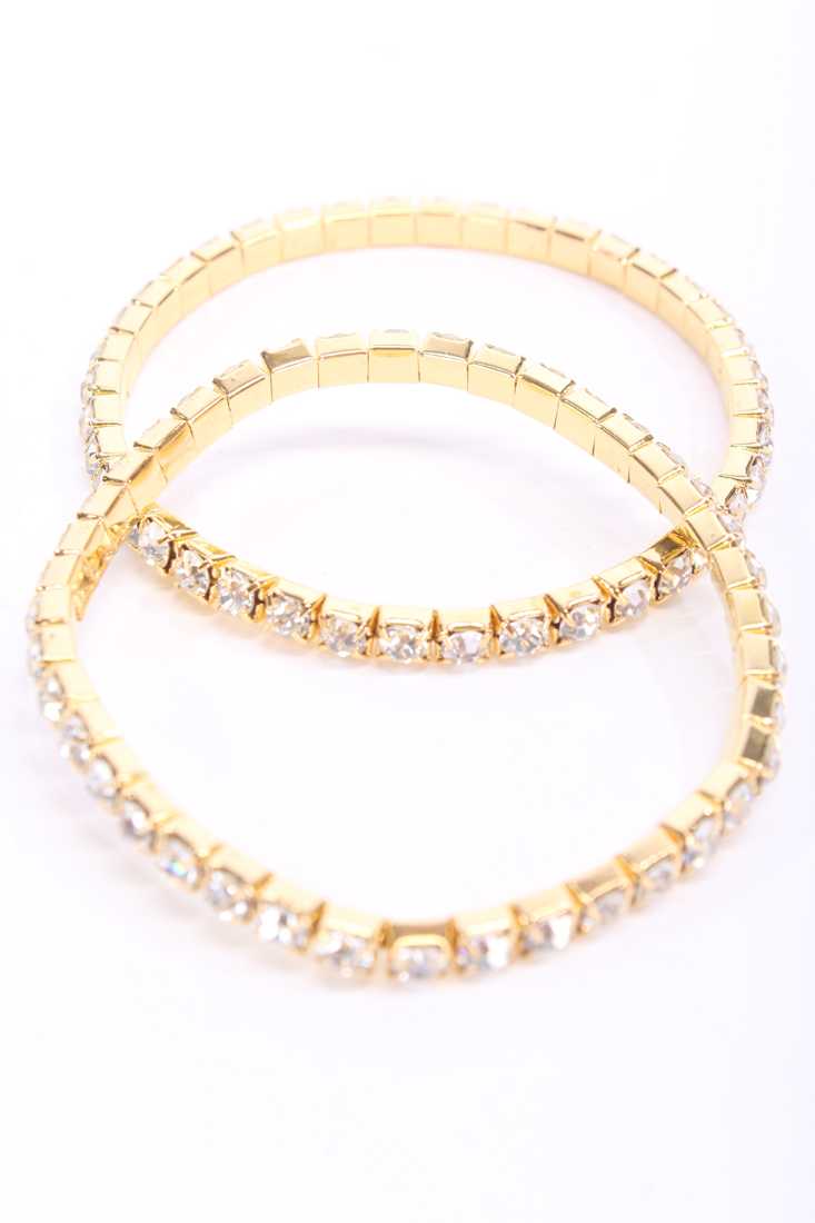 Gold Rhinestone High Polish 2Pc. Bracelet