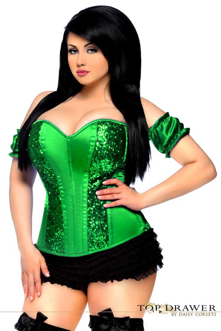Green Steel Boned Molded Cup Sequin Corset