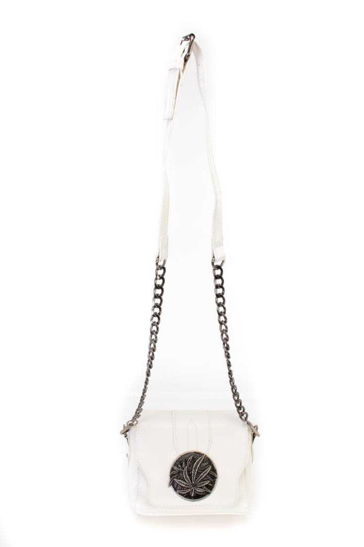 White Faux Leather High Polish Leaf Accent Mini Handbag