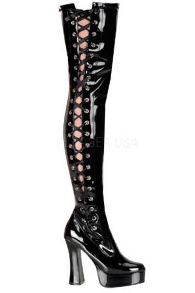 Black Stretch Patent Lace Up Platform Boots