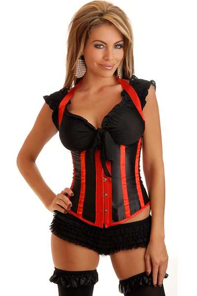 Red Black Burlesque Halter Underbust Corset Intimates