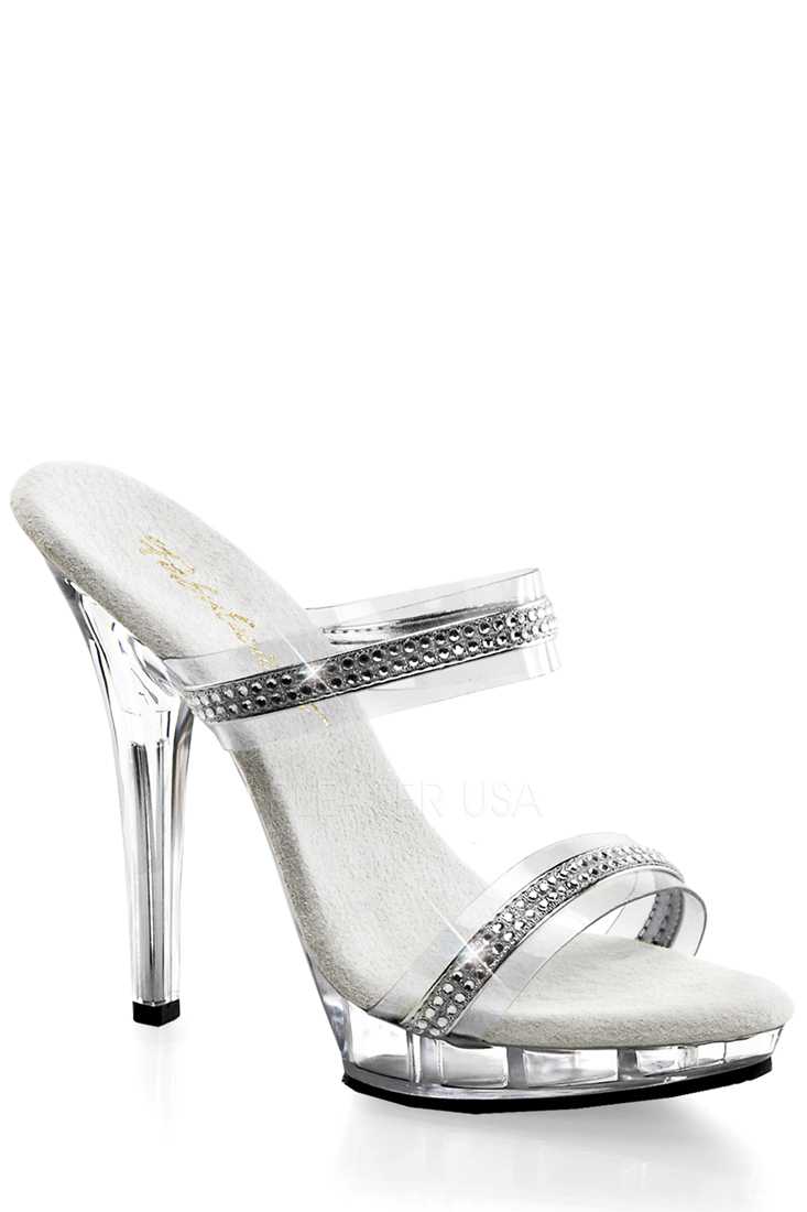 Clear Rhinestone Two Strap High Heels PVC