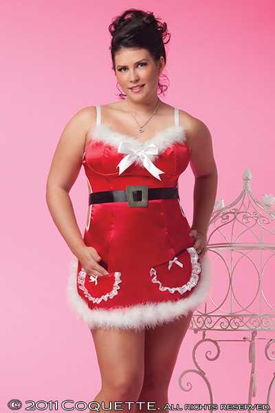 RED WHITE BLACK PLUS SIZE SATIN APRON DRESS