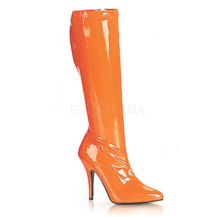 Orange Knee High Single Sole Boots Patent
