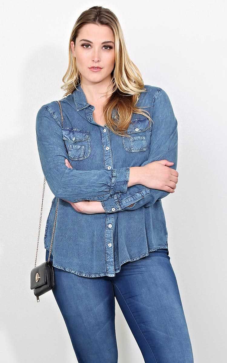 Plus Size Del Mar Chambray Button Up - Dark Denim in Size 3X by Styles For Less