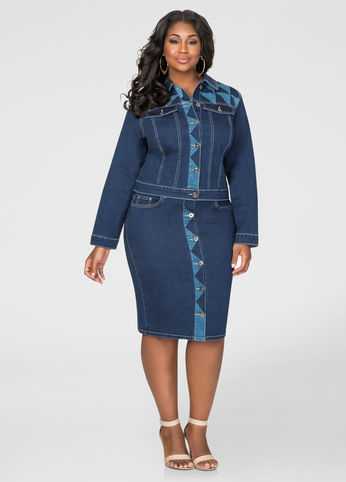 Geo Button Front Jean Skirt
