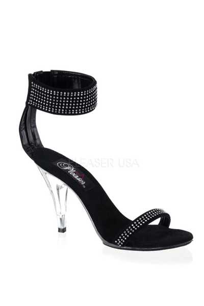 Clear Black Rhinestone Strappy Open Toe High Heels