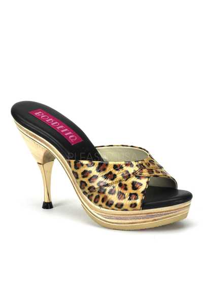 Tan Leopard Print Leather Slip On Open Toe High Heels