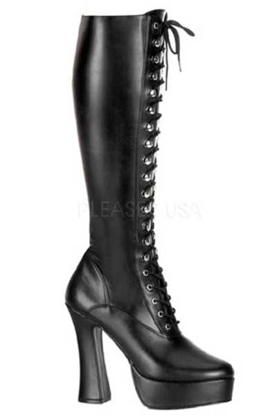 Black Stretch Faux Leather Knee High Boots