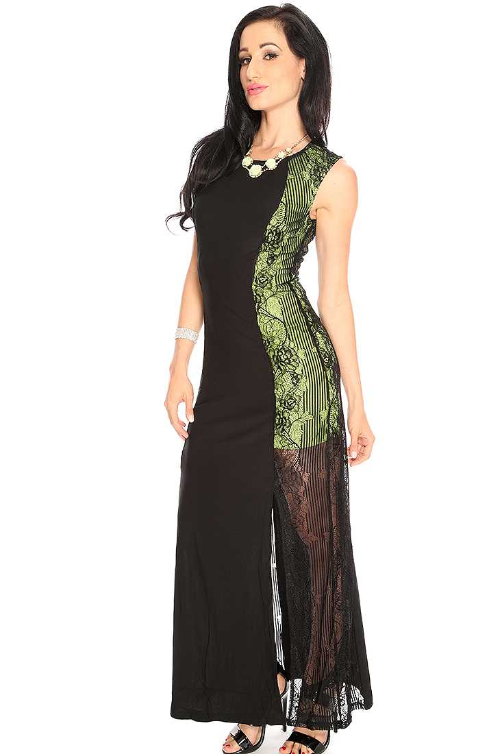 Black Floral Lace Overlay Sleeveless Maxi Dress