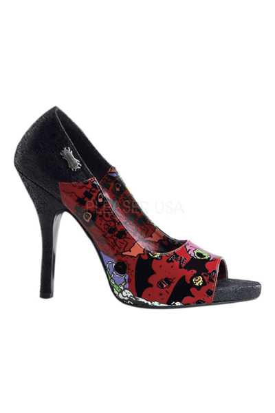 Black Psychobilly Screen Printed Pump High Heels