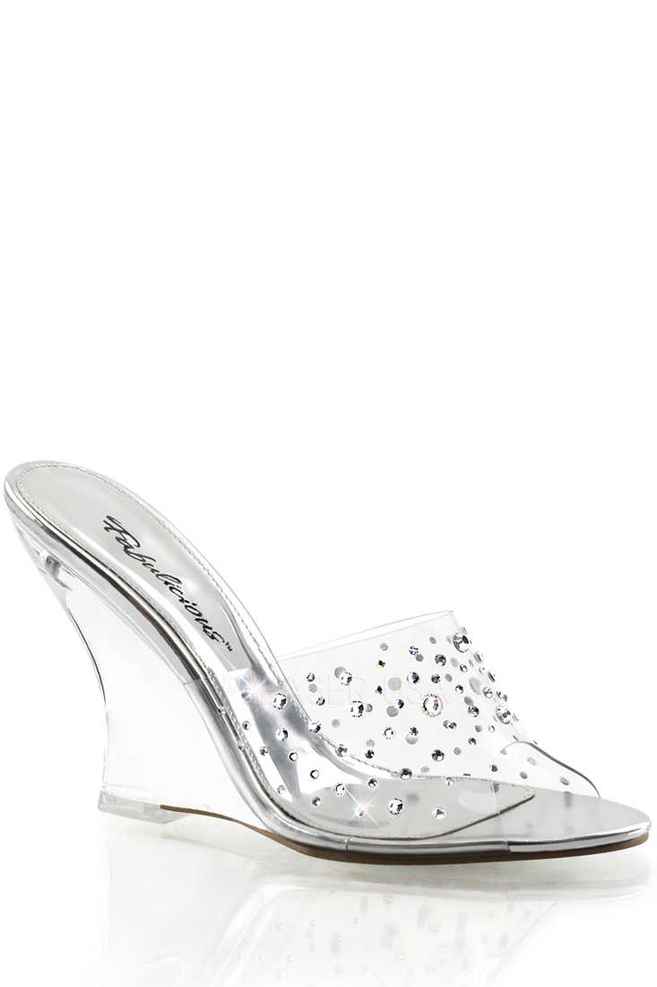 Clear Rhinestone Single Sole Slip On Wedges PVC