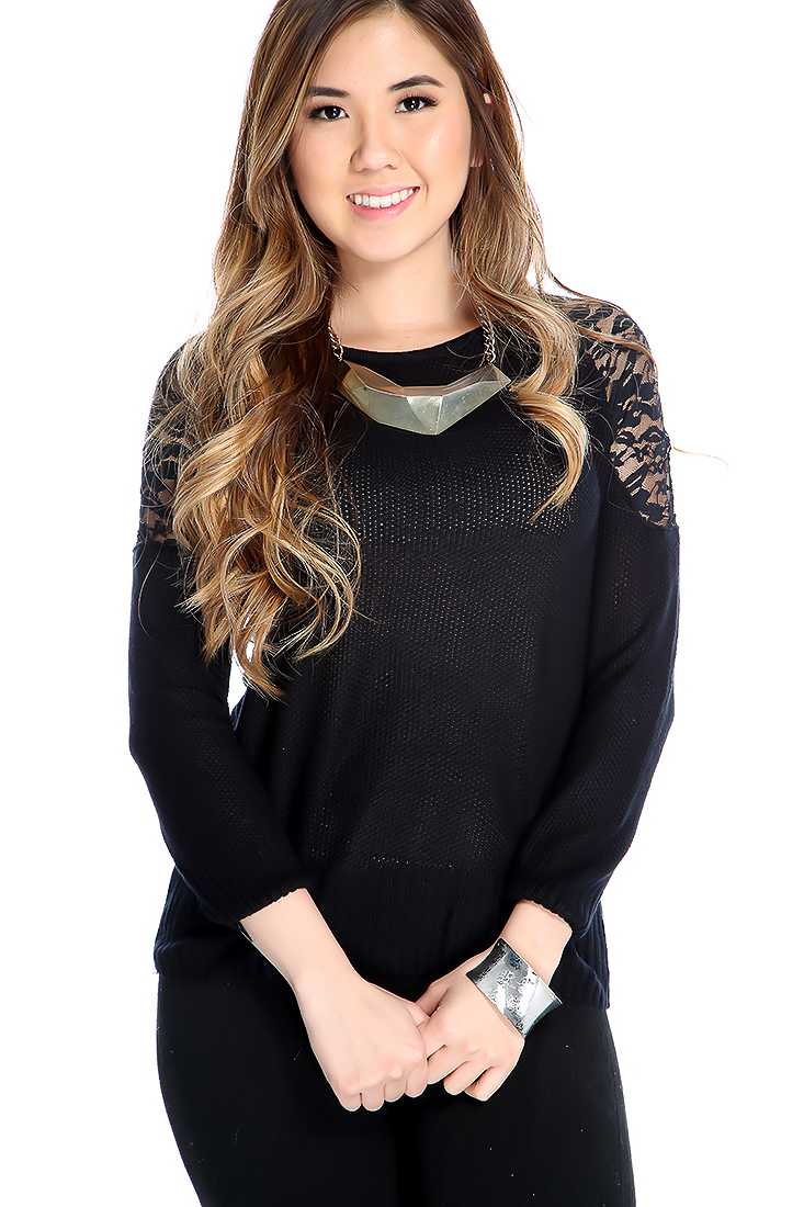 Black Long Sleeve Open Knit Casual Sweater Top