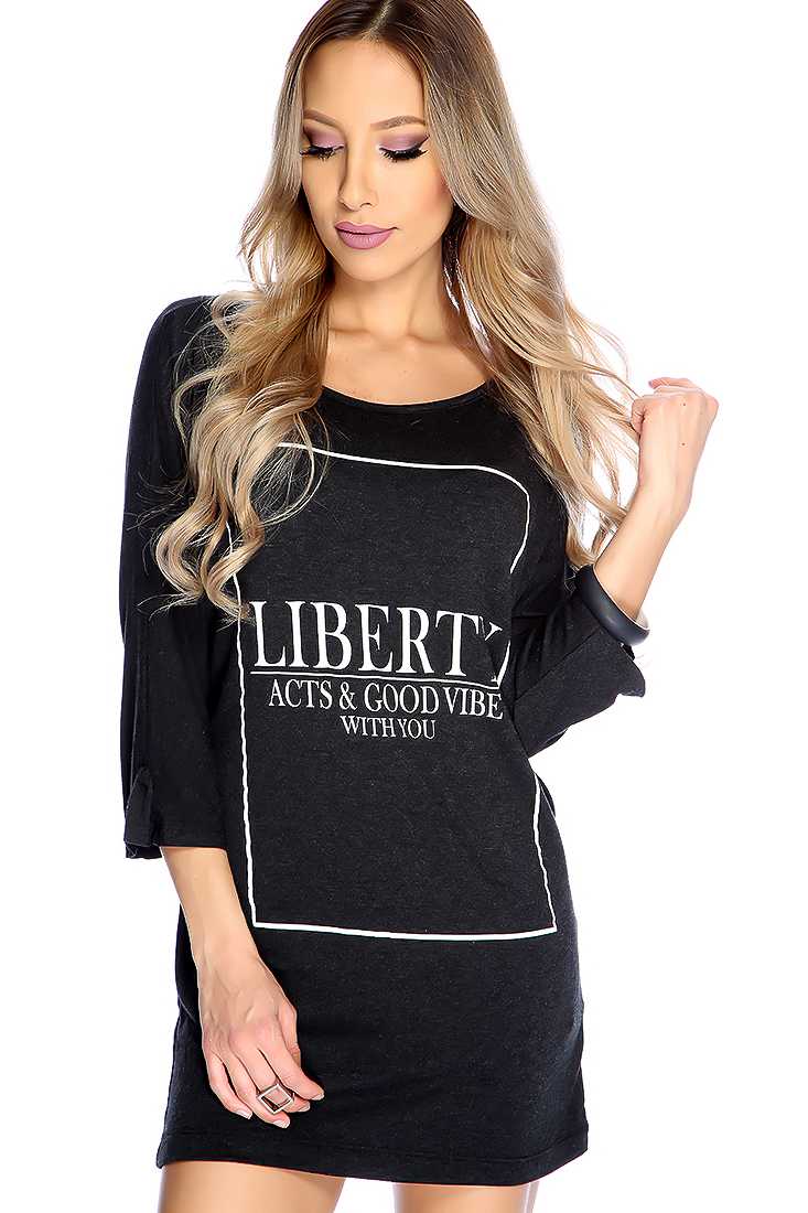 Sexy Black Quarter Sleeves Round Neckline Prints Cut Out Party Dress