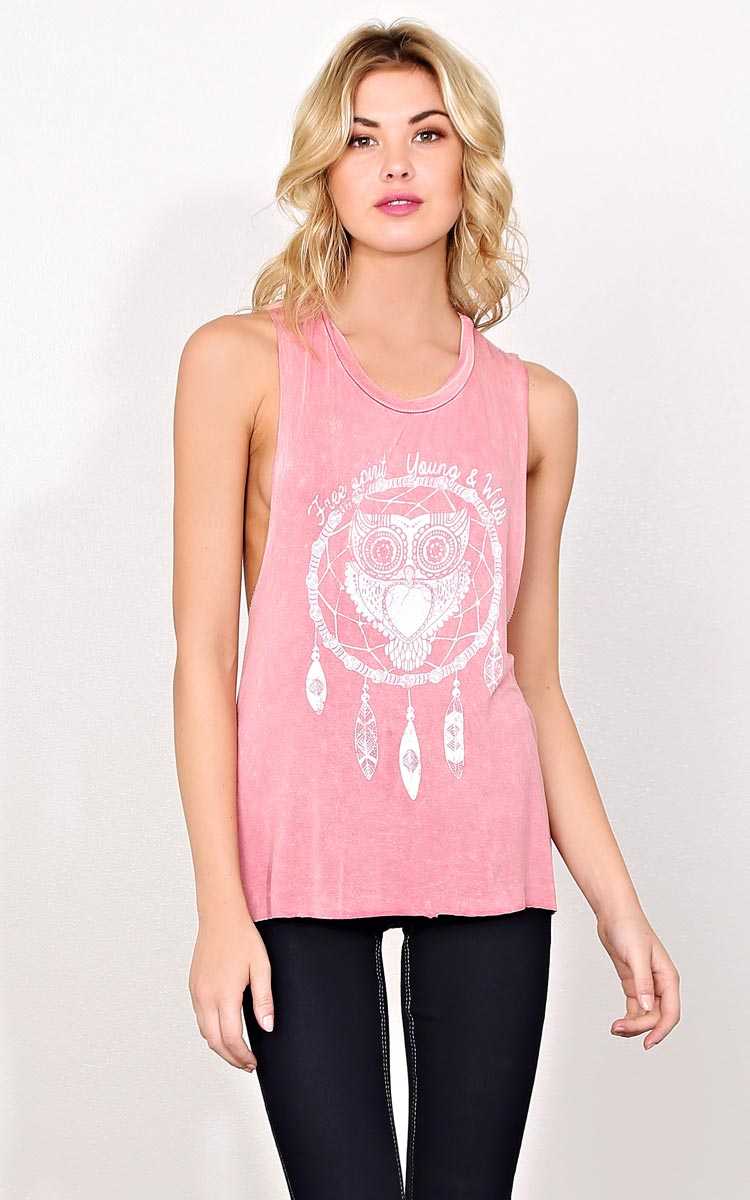 YOUNG & WILD Graphic Tank - - Pink in Size by Styles For Less