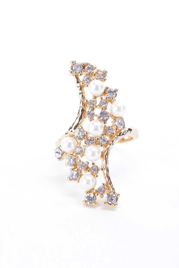 Gold High Polish Metal Pearl Accent Ring