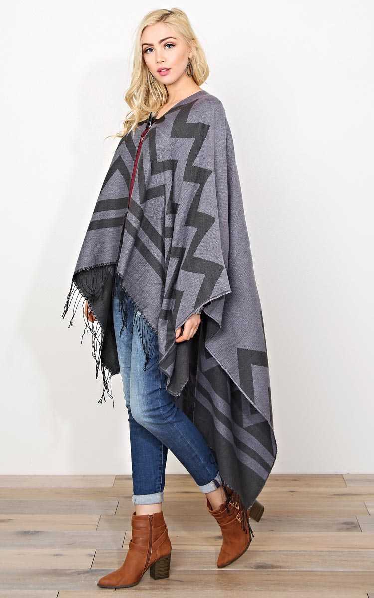 Carly Chevron Print Ruana - N/S - Med Grey by Styles For Less
