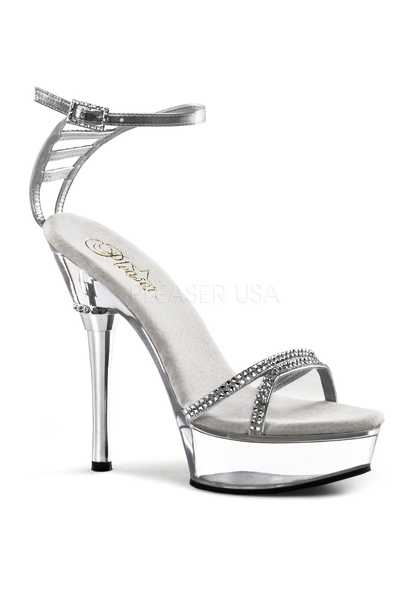 Silver Clear Metallic Strappy Rhinestone High Heels
