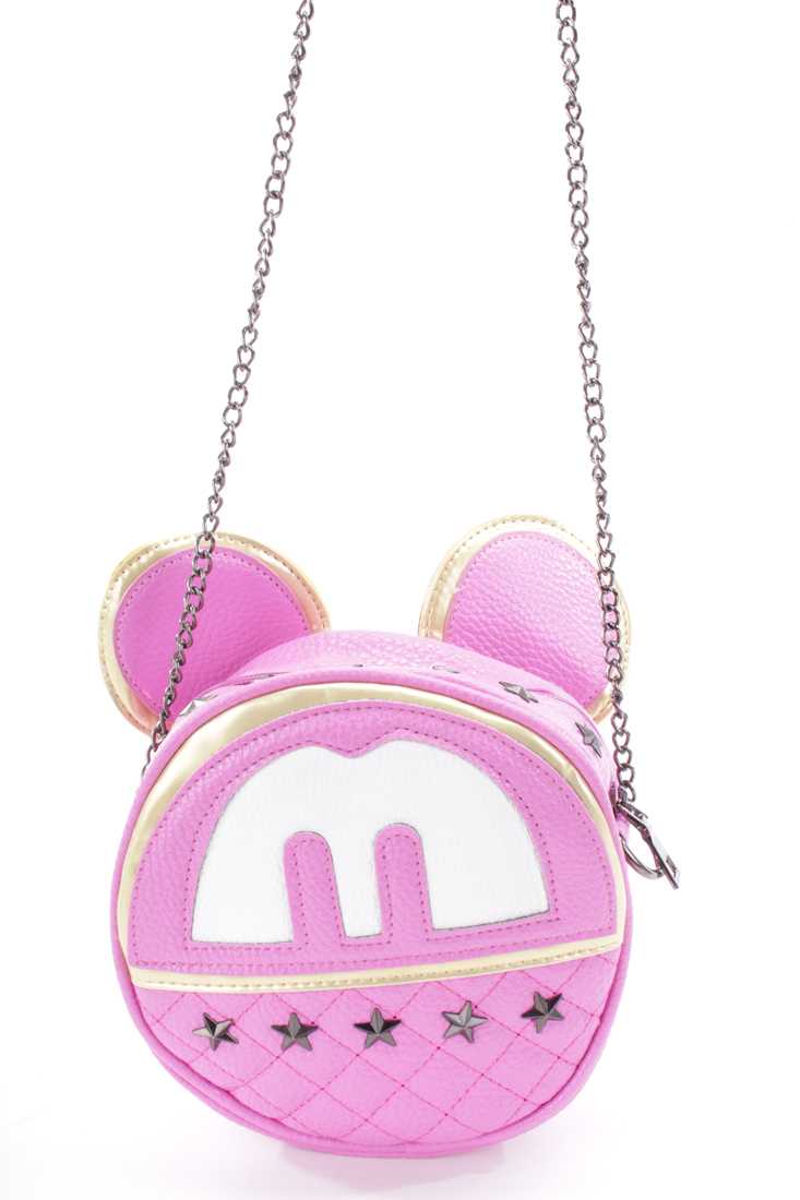 Bubblegum Star Studded Mouse Ear Faux Leather Cross Body Bag