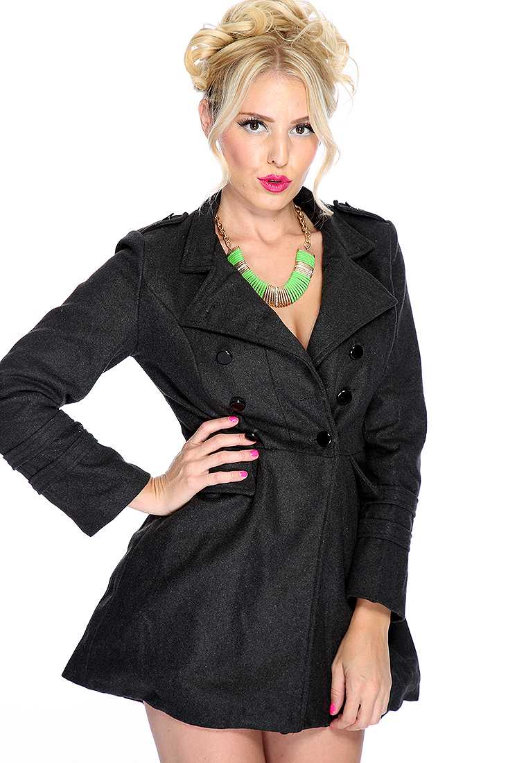 Charcoal Long Sleeve Button Closure Cute Coat