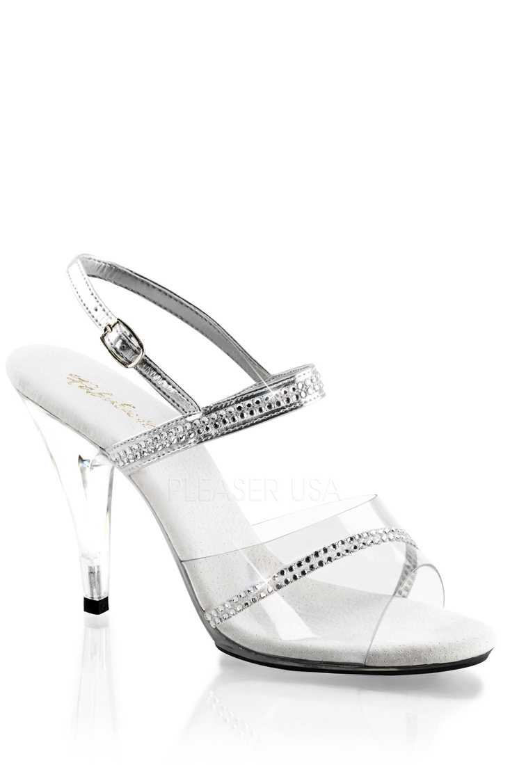 Clear Silver Rhinestone High Heels Faux Leather PVC