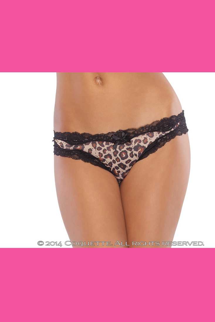Brown Leopard Crotchless Lace Panty