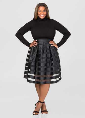 Sheer Stripe Pleat Skirt