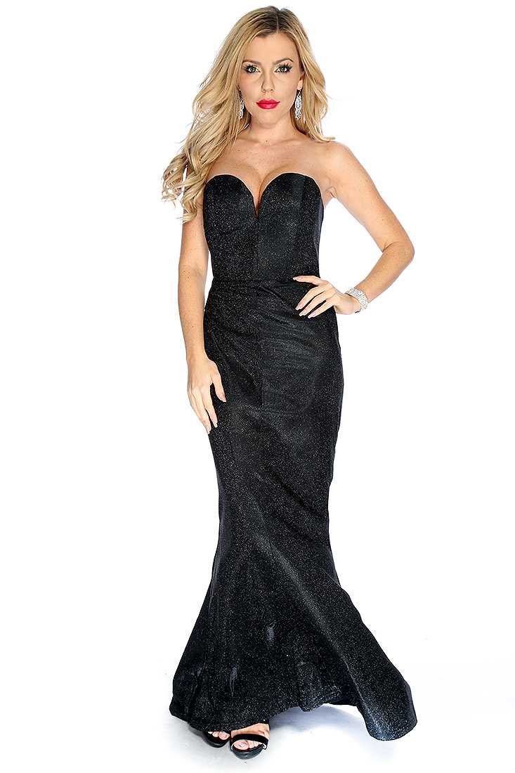 Black Strapless Sequins Long Party Prom Dress