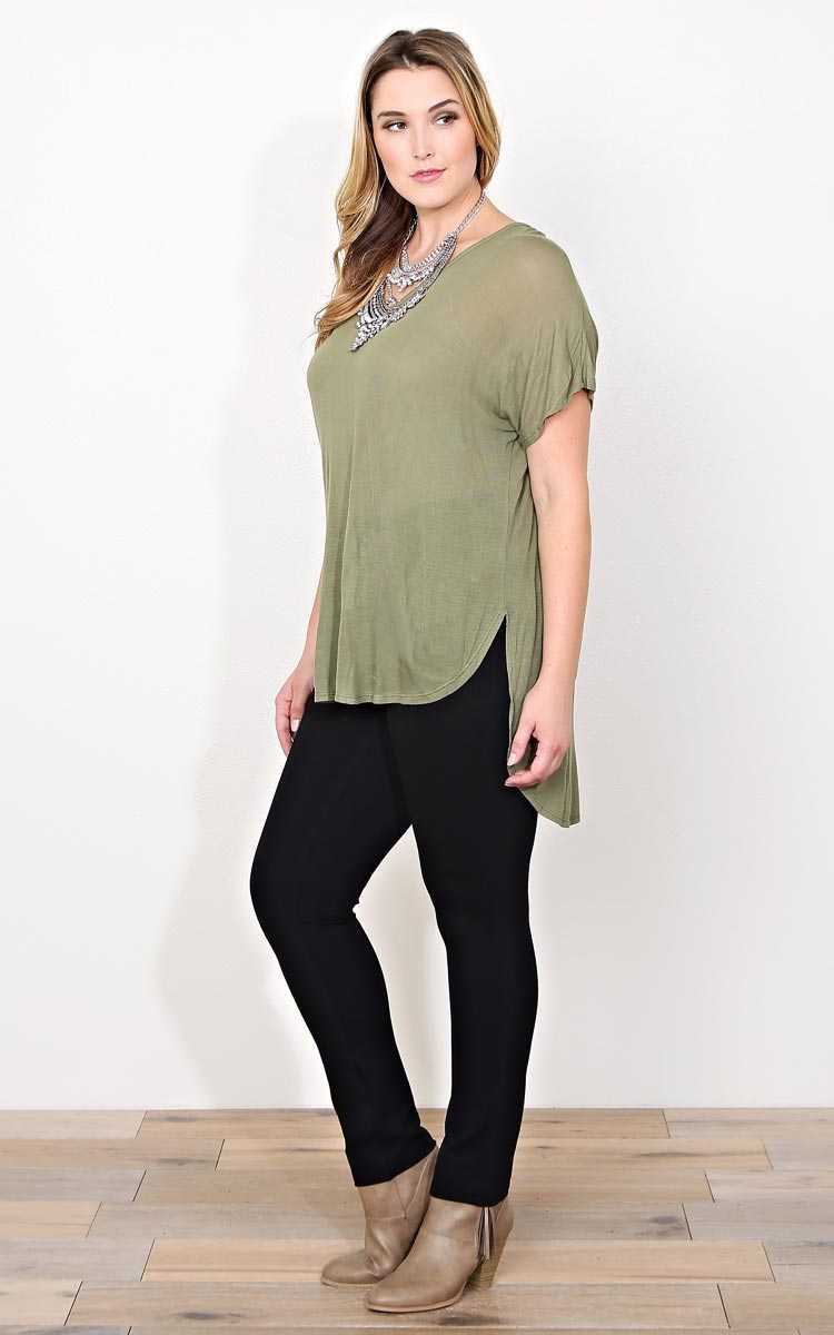 Plus Size Abbie Highlow Knit Dolman - Olive/Drab in Size 1X by Styles For Less