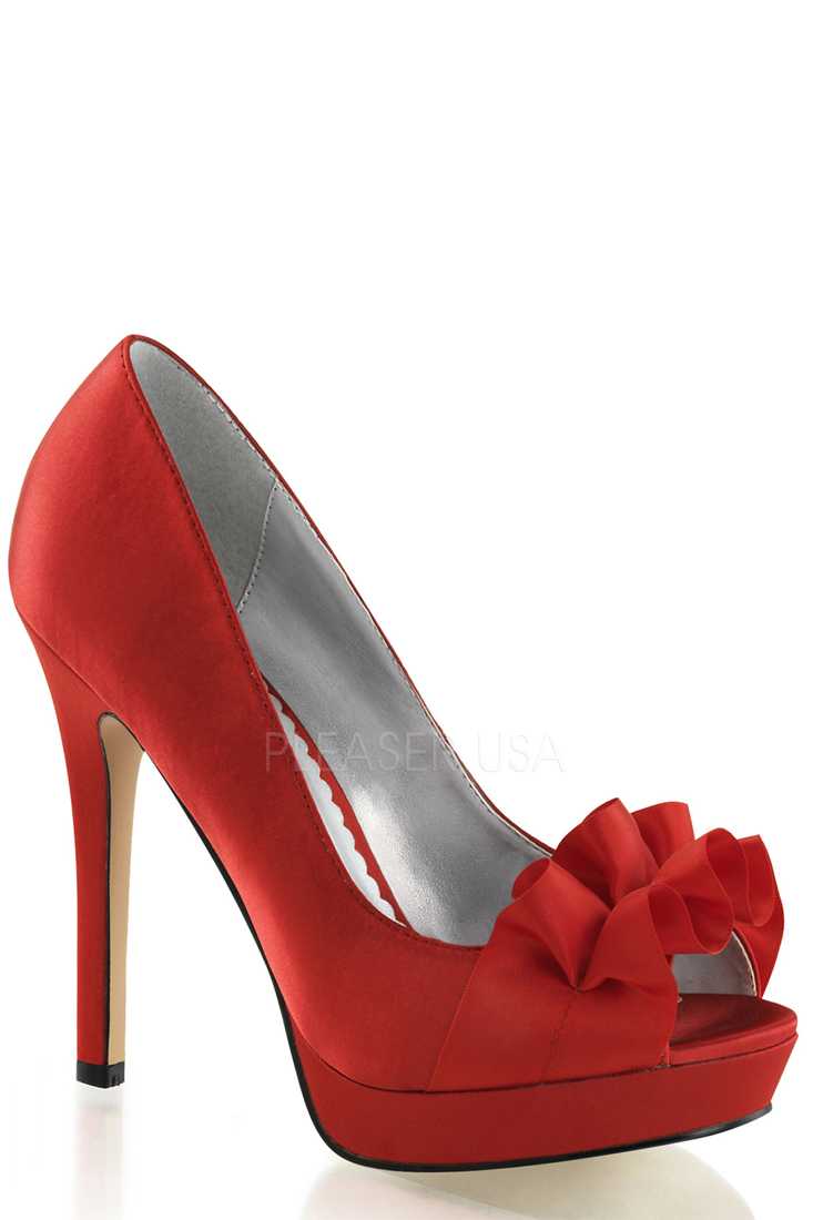 Red Peep Toe Pump High Heels Satin